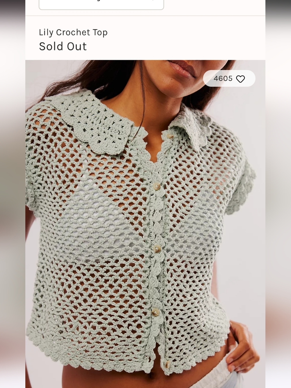 Free People Mint Crochet Button-Front Knit Top